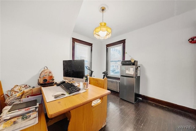 2486 Willow Ave, Niagara Falls, NY 14305 - office with radiator, dark wood-type flooring, and baseboards