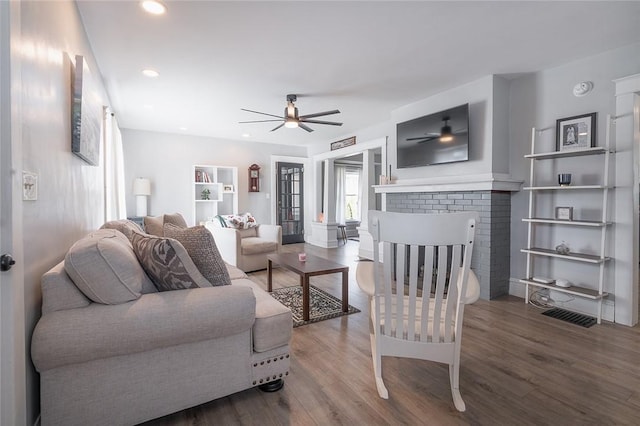 120 Westmont Ave, Elmira, NY 14905 - living room with visible vents, wood finished floors, ceiling fan, and recessed lighting