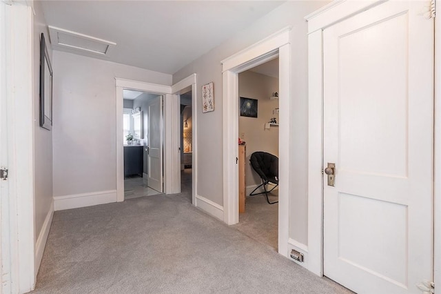 120 Westmont Ave, Elmira, NY 14905 - corridor with baseboards, attic access, and carpet floors