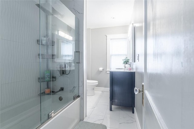 120 Westmont Ave, Elmira, NY 14905 - bathroom featuring toilet, marble finish floor, bath / shower combo with glass door, and a wealth of natural light