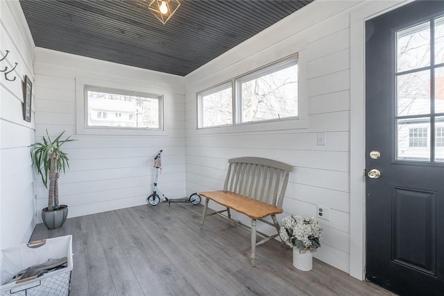 120 Westmont Ave, Elmira, NY 14905 - living area with wooden walls, wood finished floors, and plenty of natural light