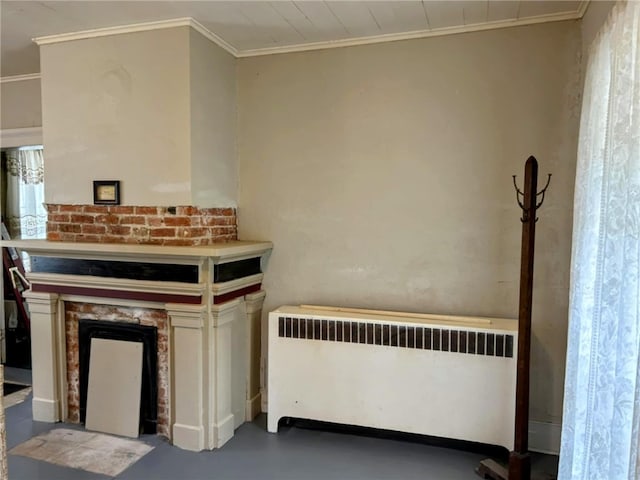 810 River Rd, Sanford, NY 13754 - kitchen featuring radiator, crown molding, and finished concrete flooring