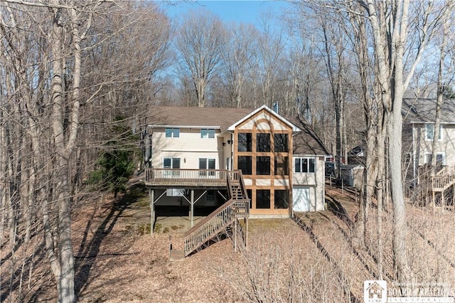 5464 Crestwood Rd, Ellery, NY 14712 - back of house with a wooden deck, stairway, and roof with shingles