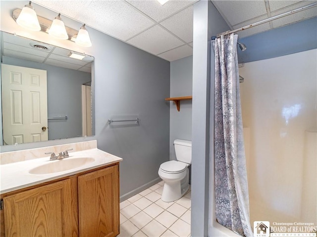 5464 Crestwood Rd, Ellery, NY 14712 - full bathroom with toilet, vanity, tile patterned flooring, and a paneled ceiling