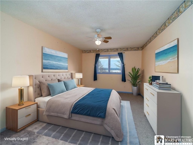 5464 Crestwood Rd, Ellery, NY 14712 - bedroom featuring a ceiling fan, carpet floors, and a textured ceiling