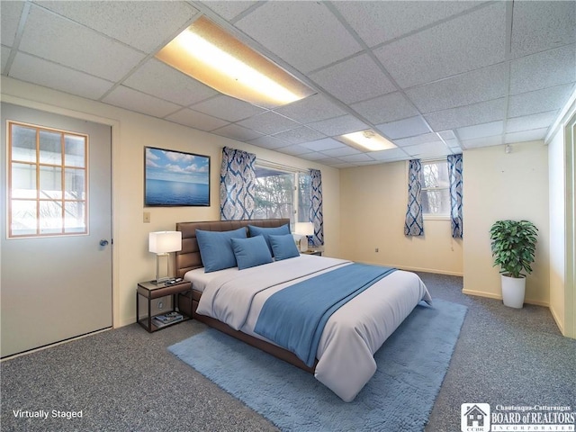 5464 Crestwood Rd, Ellery, NY 14712 - carpeted bedroom featuring baseboards and a drop ceiling