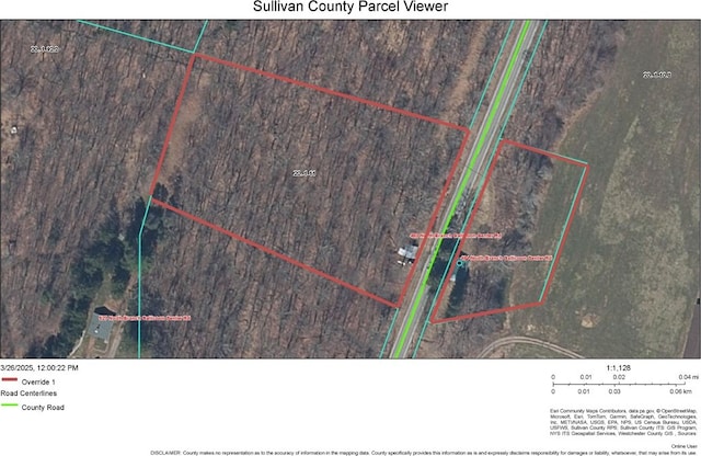 aerial map of property and surrounding area with property boundaries highlighted
