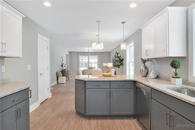 00 Beattie Ave, Lockport-Town, NY 14094 - kitchen with stainless steel dishwasher, gray cabinetry, and a peninsula