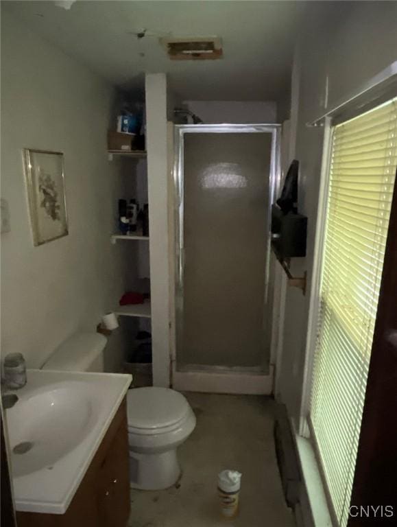 24 Spring St, German Flatts, NY 13357 - bathroom featuring a shower stall, vanity, and toilet