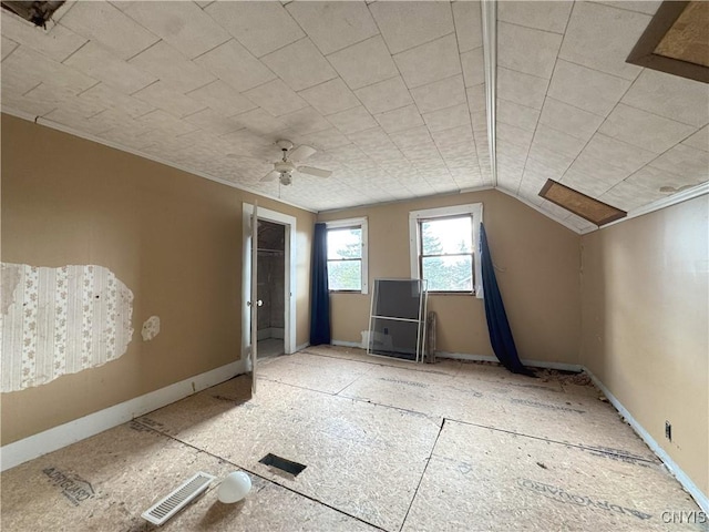 37754 County Route 194, Antwerp, NY 13608 - additional living space with ceiling fan, baseboards, vaulted ceiling, and visible vents