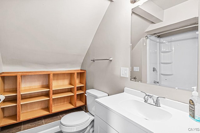 1002 N Madison St, Rome-Inside, NY 13440 - full bath with lofted ceiling, toilet, a shower, and vanity