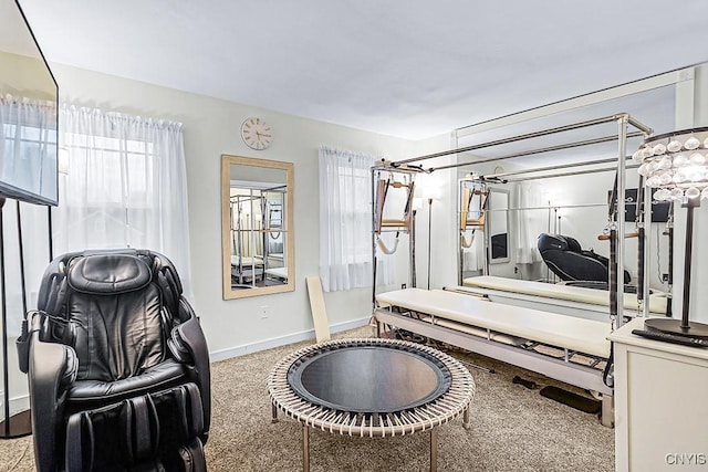 interior space with baseboards and carpet floors