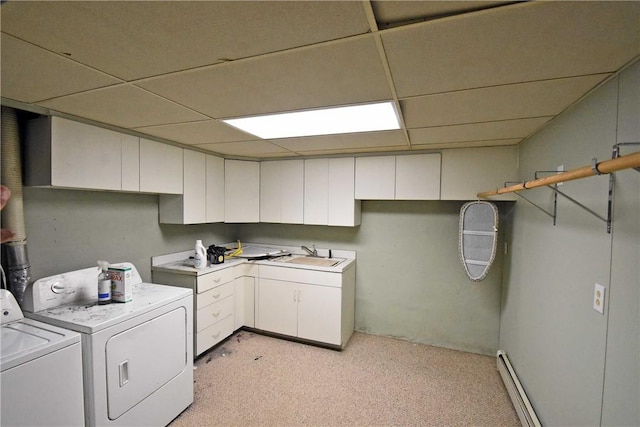 21 Algonquin Dr, Big Flats, NY 14845 - washroom with washer and dryer, light carpet, a baseboard radiator, and cabinet space