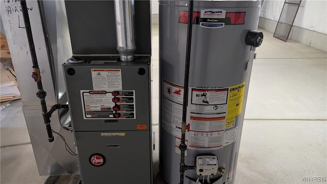 utility room featuring water heater and heating unit