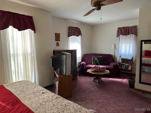 carpeted bedroom with a ceiling fan