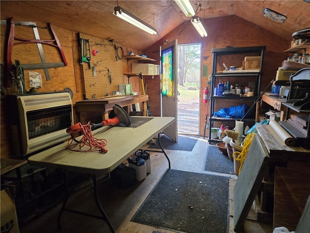 476 Musson Erwin Rd, Butternuts, NY 13843 - office with lofted ceiling, a workshop area, and heating unit