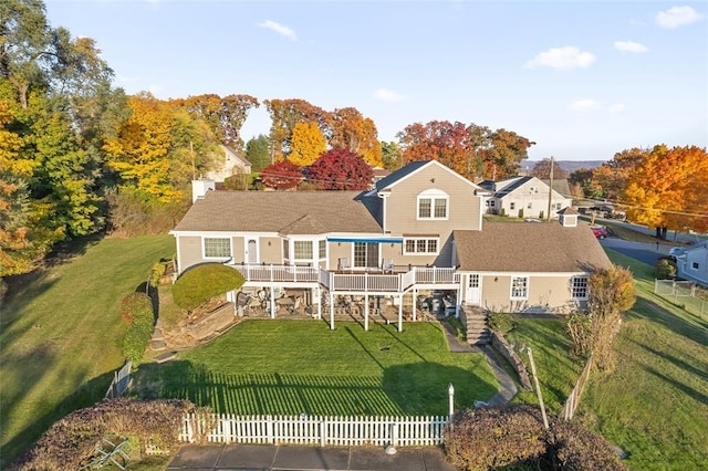 507 Hilltop Rd, Union, NY 13760 - rear view of property featuring stairs, a yard, a wooden deck, and fence private yard