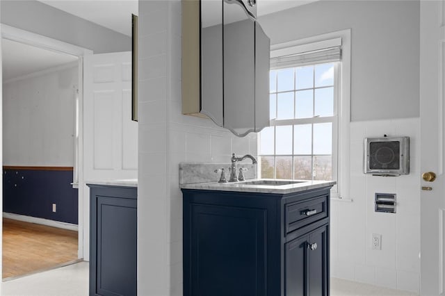 507 Hilltop Rd, Union, NY 13760 - kitchen featuring tile walls, light countertops, a sink, and blue cabinetry