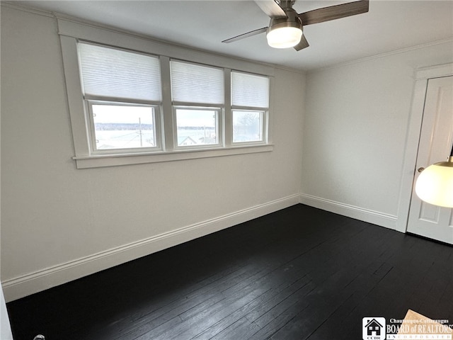 3514 Lake St, Ellicott, NY 14701 - unfurnished room featuring dark wood-style floors, ceiling fan, baseboards, and a healthy amount of sunlight