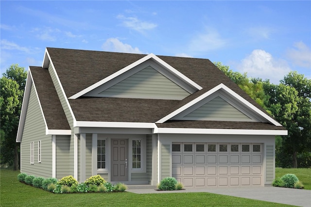 single story home with a shingled roof, a garage, and concrete driveway