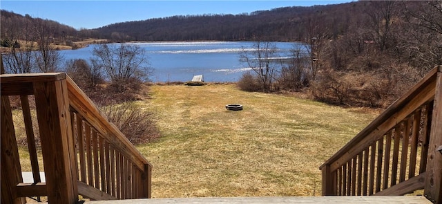 property view of water with a forest view