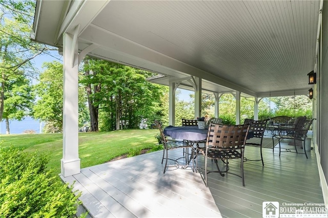 2401/2 Lakeside Dr, Ellery, NY 14712 - view of patio / terrace featuring a wooden deck and outdoor dining area
