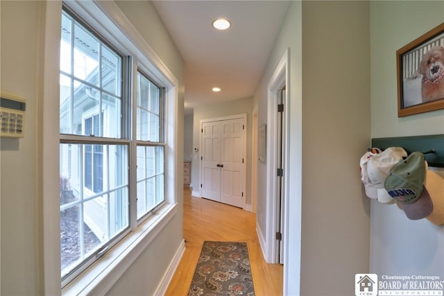 2401/2 Lakeside Dr, Ellery, NY 14712 - hallway with light wood finished floors, baseboards, and recessed lighting