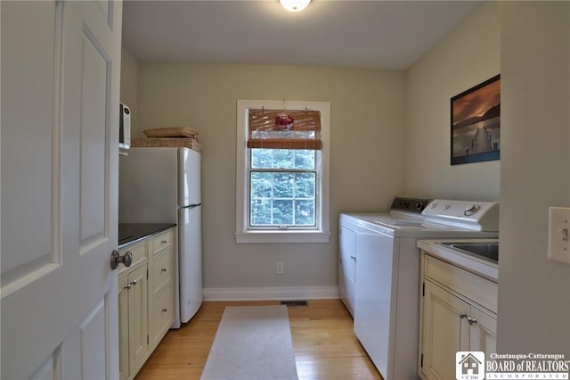 2401/2 Lakeside Dr, Ellery, NY 14712 - washroom with light wood-style flooring, visible vents, washing machine and clothes dryer, and baseboards