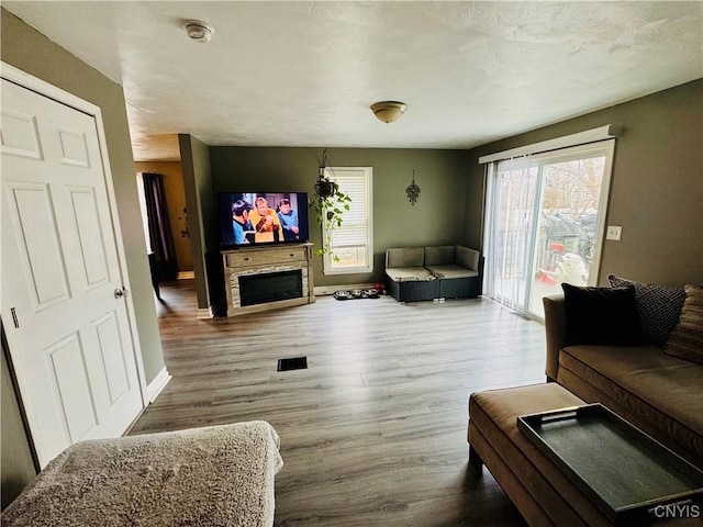 673 Cooper St, Watertown-City, NY 13601 - living room featuring baseboards, a fireplace, and wood finished floors
