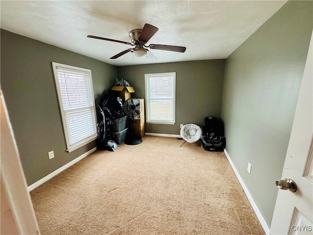 673 Cooper St, Watertown-City, NY 13601 - workout area with baseboards, carpet floors, and a ceiling fan