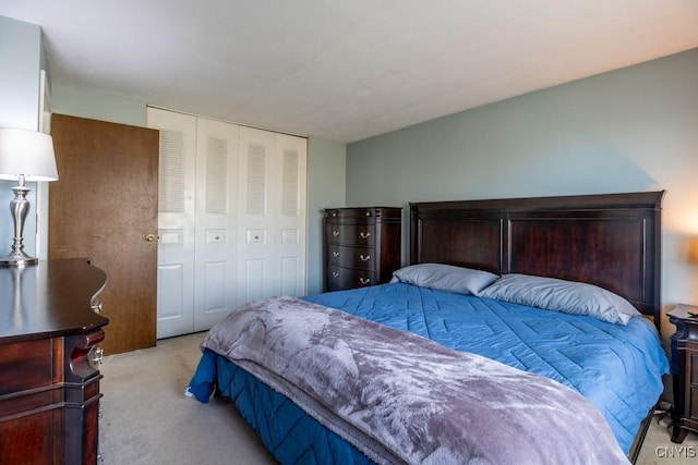 carpeted bedroom featuring a closet