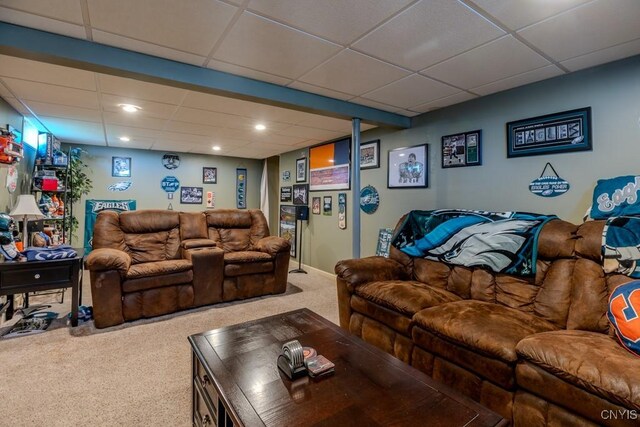 living area featuring carpet floors and recessed lighting