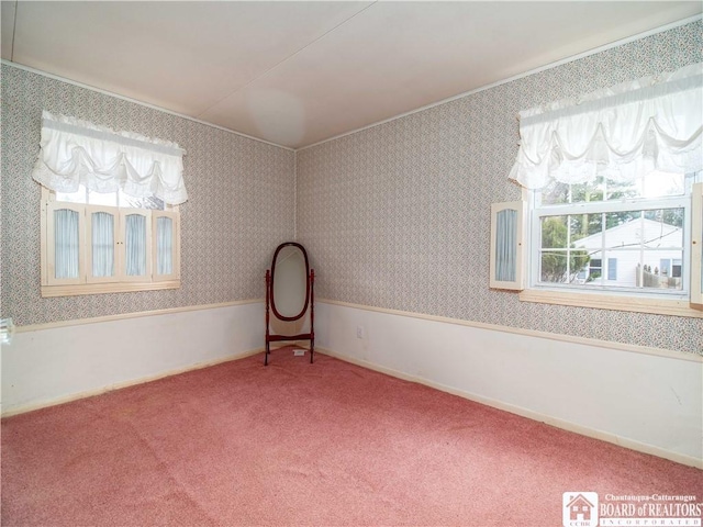 111 Springdale, Jamestown, NY 14701 - carpeted empty room featuring wallpapered walls and wainscoting