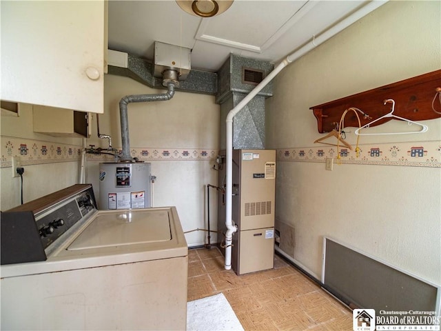 111 Springdale, Jamestown, NY 14701 - clothes washing area with water heater, visible vents, laundry area, and washer / dryer