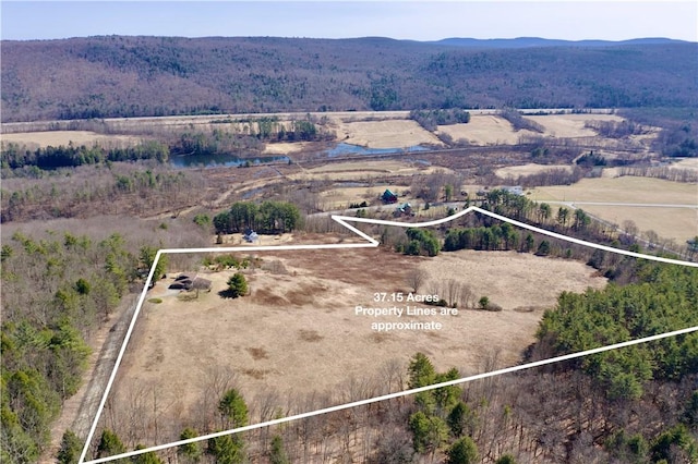 bird's eye view with a rural view and a view of trees