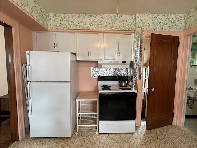 174 N Bennett St, Bradford-City, PA 16701 - kitchen featuring white appliances, under cabinet range hood, and light countertops