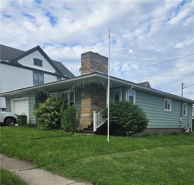 305 State St, Smethport-Borough, PA 16749 - view of home's exterior featuring a chimney and a yard