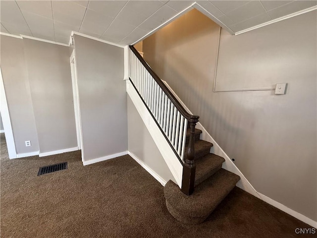 318 Academy St, Watertown-City, NY 13601 - stairway featuring ornamental molding, carpet, and baseboards
