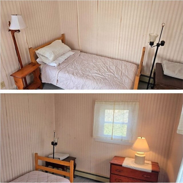 bedroom with a baseboard heating unit