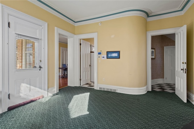 280 S Main St, Canandaigua-City, NY 14424 - hall featuring baseboards, carpet floors, visible vents, and crown molding