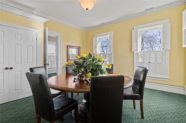 280 S Main St, Canandaigua-City, NY 14424 - carpeted dining area featuring visible vents and crown molding