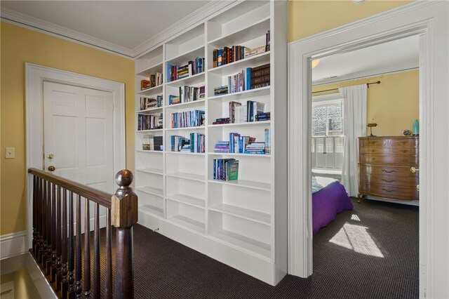280 S Main St, Canandaigua-City, NY 14424 - hall featuring crown molding, carpet floors, and built in shelves