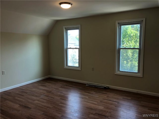202 Thompson St, Buffalo, NY 14207 - additional living space featuring lofted ceiling, dark wood finished floors, and baseboards