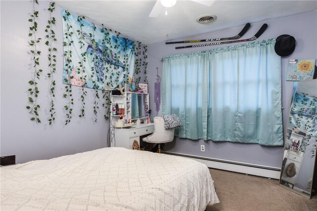 31 Briarcliff Dr, Horseheads, NY 14845 - carpeted bedroom with baseboard heating, visible vents, and a ceiling fan