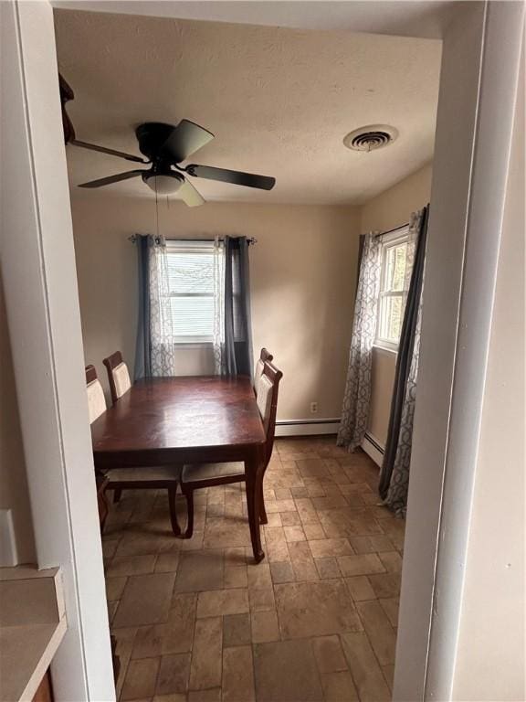 31 Briarcliff Dr, Horseheads, NY 14845 - dining area featuring a baseboard radiator, visible vents, stone finish flooring, and a healthy amount of sunlight