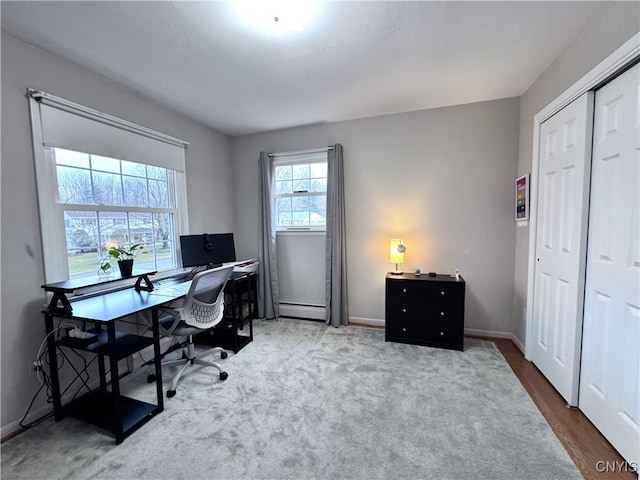 14 Barley Mow Run, New Hartford, NY 13413 - office space featuring baseboards, carpet floors, and a baseboard heating unit