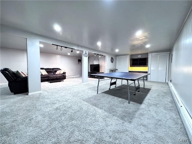 14 Barley Mow Run, New Hartford, NY 13413 - rec room with track lighting, carpet, baseboards, and baseboard heating