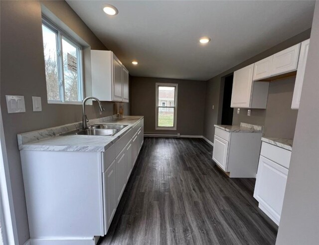 200 Henry St, Montour, NY 14865 - kitchen with recessed lighting, light countertops, white cabinetry, dark wood finished floors, and a sink