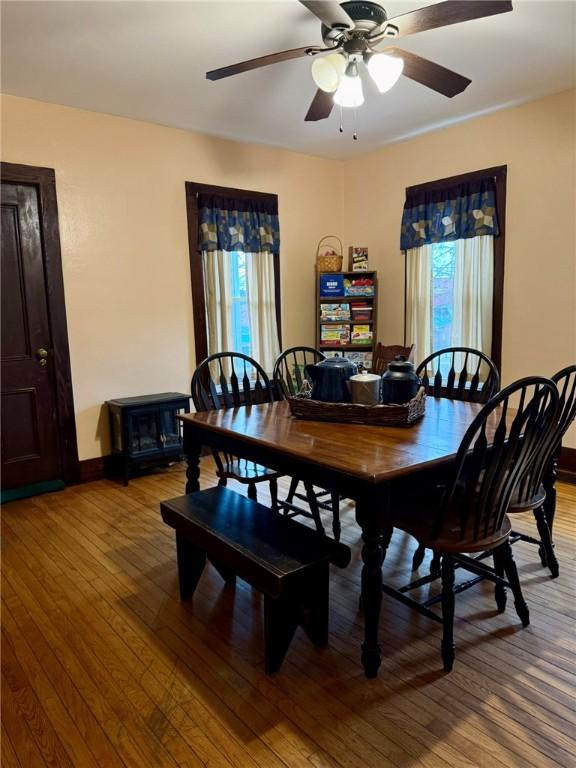 35 Sand St, Afton, NY 13730 - dining area featuring light wood-style floors, baseboards, and ceiling fan