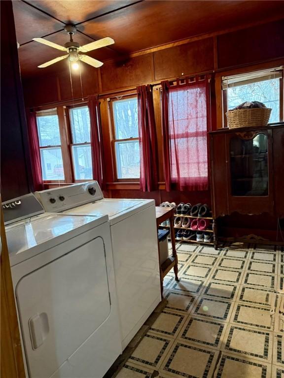 35 Sand St, Afton, NY 13730 - washroom with plenty of natural light, independent washer and dryer, laundry area, and ceiling fan